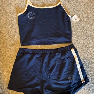 American Eagle Women's Navy Blue Crop Top and Shorts Set